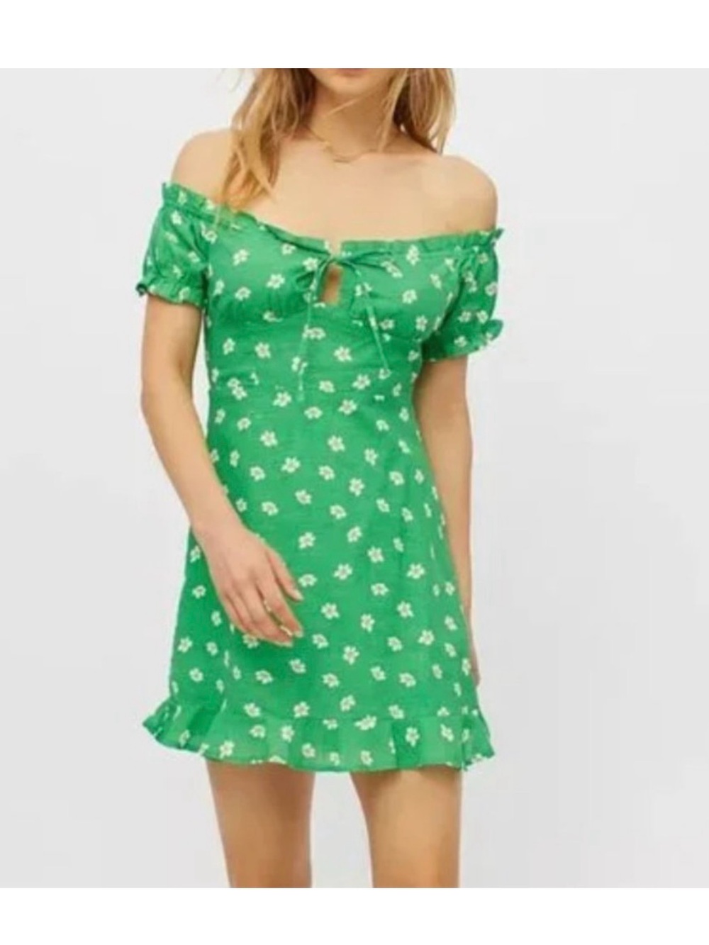 Urban Outfitters Green Floral Tie-Front Mini Dress